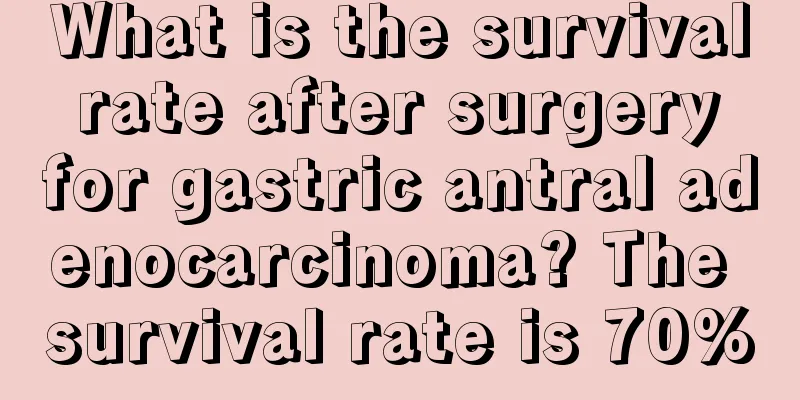 What is the survival rate after surgery for gastric antral adenocarcinoma? The survival rate is 70%